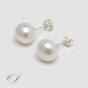 Cultured Pearl Earrings, Natural Freshwater Pearl Stud Earrings, 8mm White Pearl Studs on Sterling Silver Posts, Bridal Wedding  Earrings,