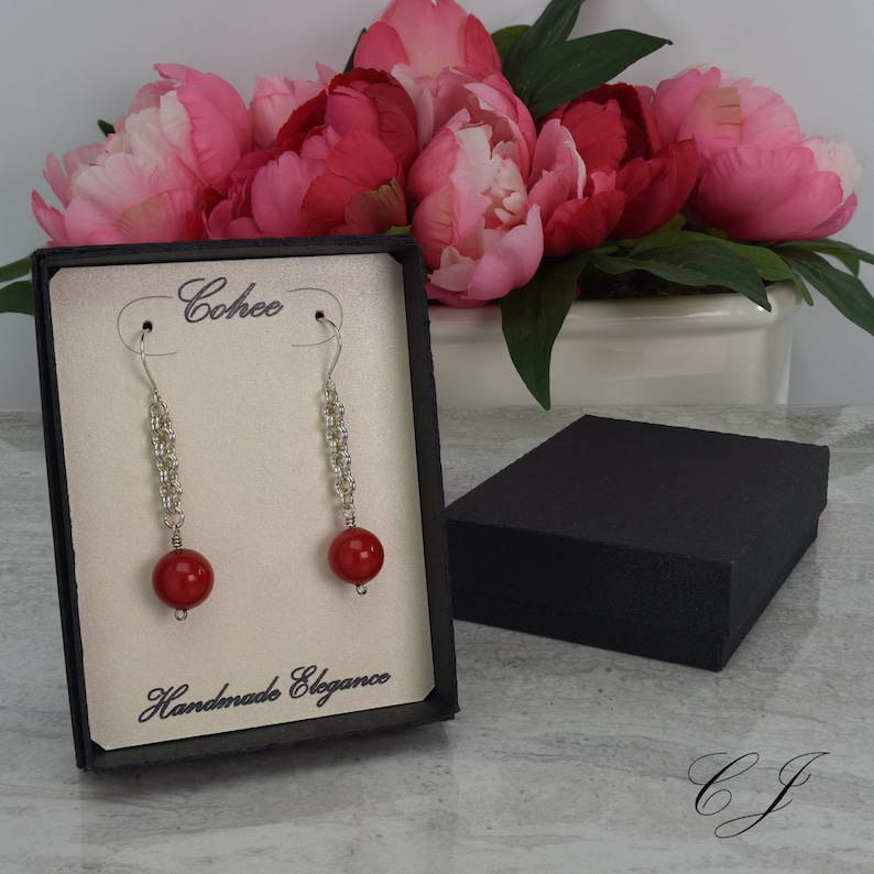 Silver Chainmaille Earrings Red Murano Glass Murano Glass Jewelry Murano Glass Earrings