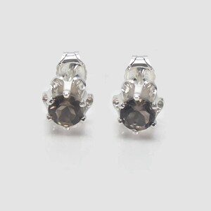 4mm Smoky Quartz Stud Earrings, Sterling Silver, Handmade in USA
