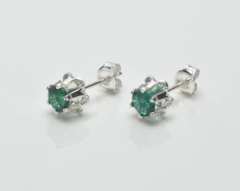 Sterling Silver Emerald Earrings, 20th Anniversary Emerald Stud Earrings on Sterling Silver Posts, Emerald Jewelry