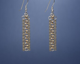 Elegant Chandelier Chain Earrings - Sophisticated Silver and Gold Women's Evening Jewelry