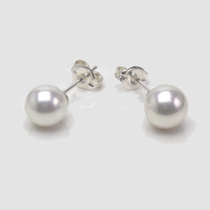 Pearl Earrings, White Pearl Stud Earrings, 6mm Shell Pearl Earrings, South Sea Replica Pearls image 1