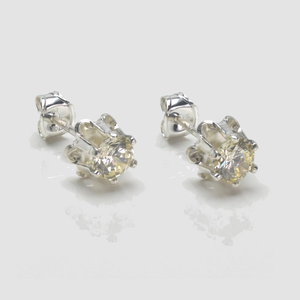 Canary Yellow Cubic Zirconia Stud Earrings, 0.45ct CZ Solitaire Stud Earrings, Wedding Jewelry