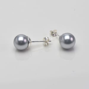 Pearl Earrings, Pastel Green Pearl Stud Earrings, 8mm Silver Green Shell Pearl Studs, South Sea Replica Pearls