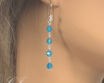 Elegant Blue Agate Dangle Earrings - Handcrafted with Sterling Silver Ear Wires