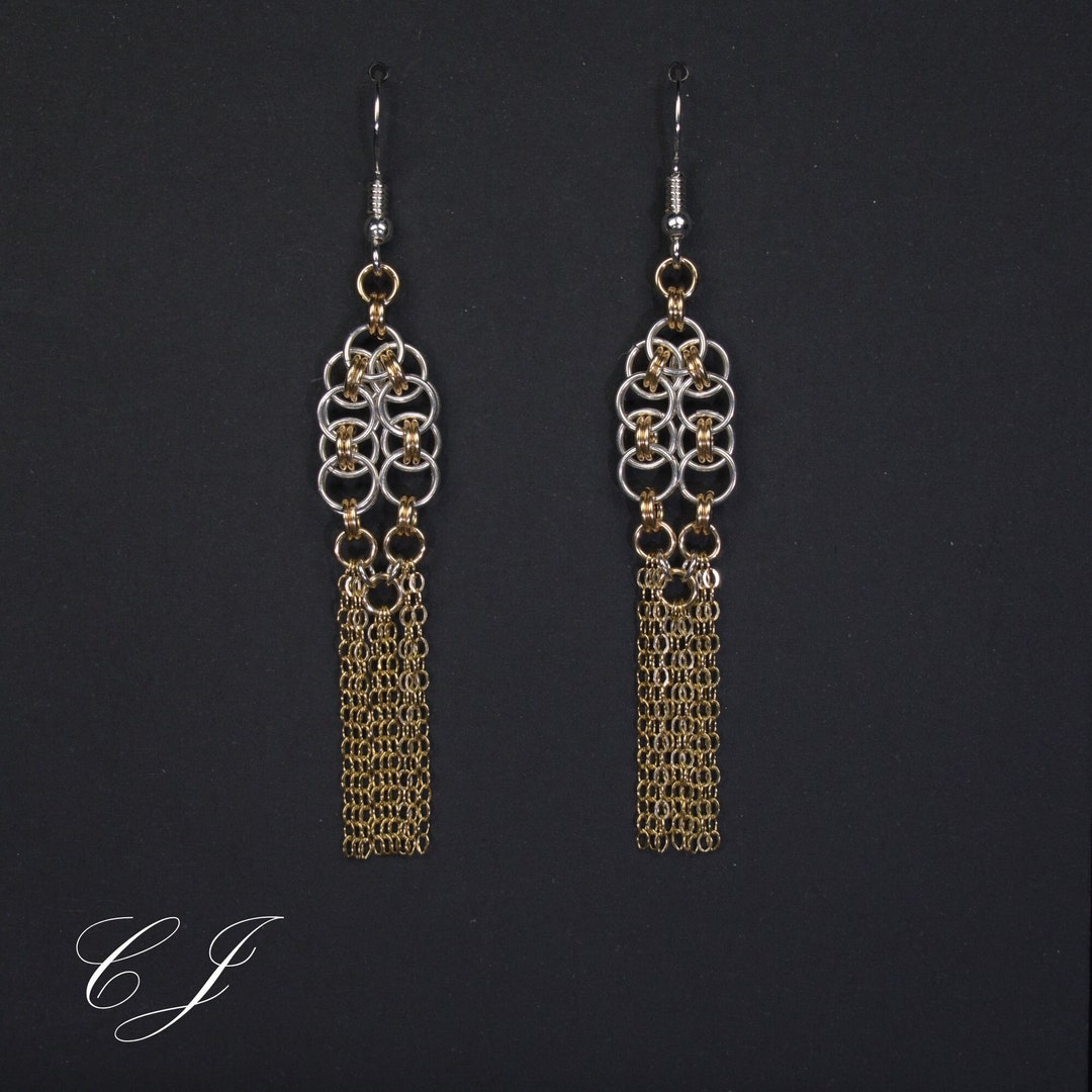 14k Gold Filled Chandelier Chain Earrings, Elegant Silver and Gold