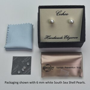 Pearl Earrings, White Pearl Stud Earrings, 6mm Shell Pearl Earrings, South Sea Replica Pearls image 6