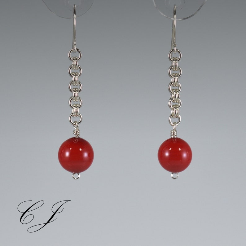 Silver Chainmaille Earrings Red Murano Glass Murano Glass Jewelry Murano Glass Earrings
