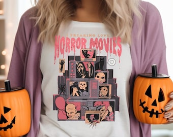 Camiseta de película de terror retro / Camiseta de Halloween con colores cómodos