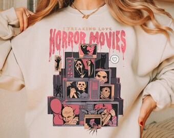 Suéter unisex de Halloween con colores cómodos de película de terror retro