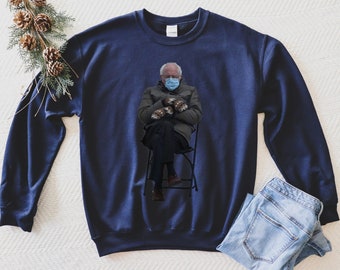 Sudadera de cuello redondo con el meme de Bernie el frío / Ropa de inauguración viral