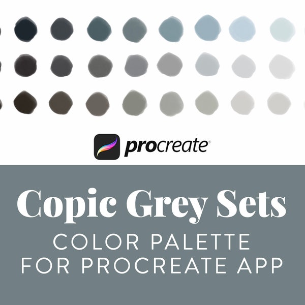 Procreate Color Palette | Copic Marker Swatch Grey Value Scale | 30 Greys: Warm, Cool + Neutral Sets for iPad | Procreate iPad | Download