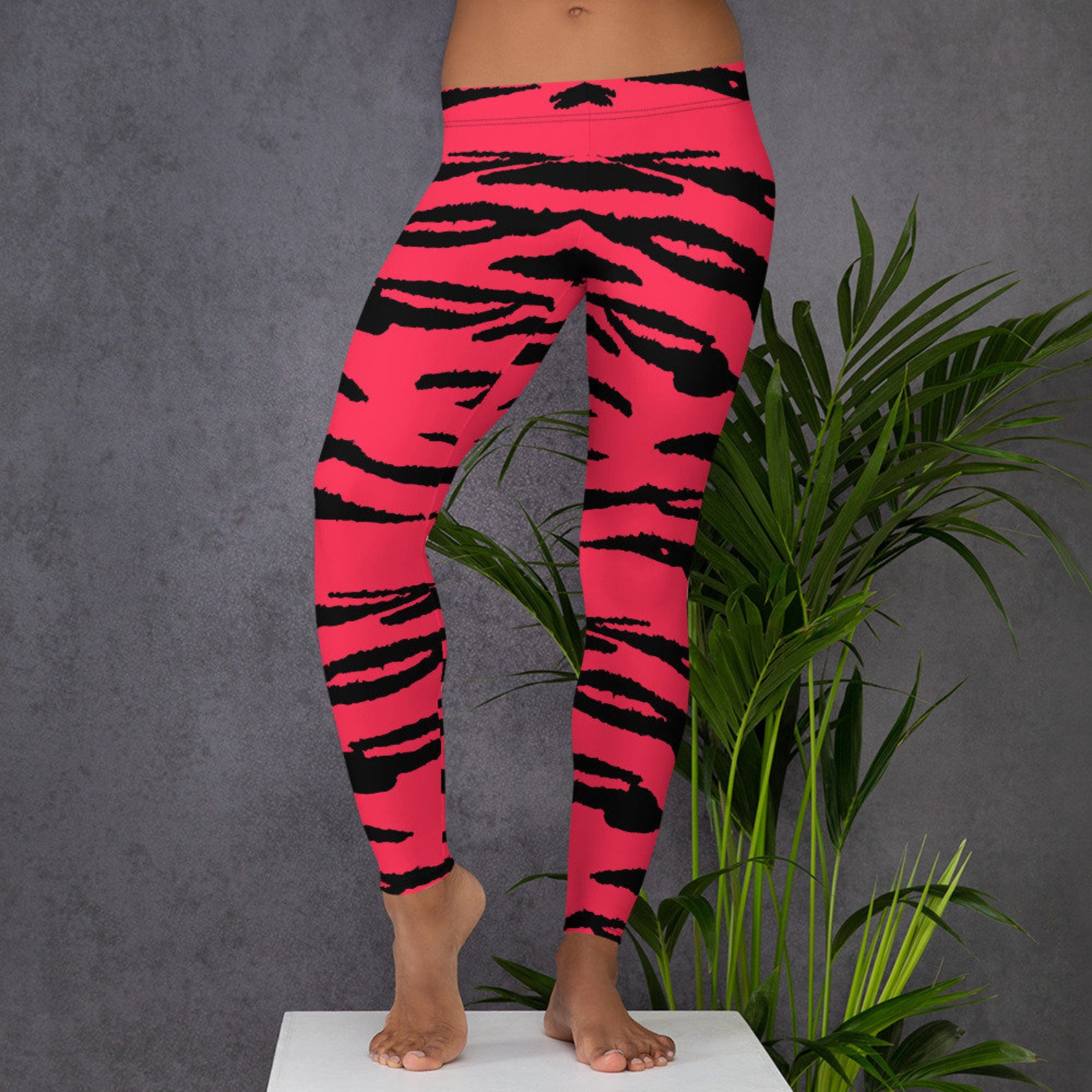 Red Tiger Print Leggings Red Zebra Print Leggings Animal Etsy