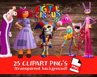 Imágenes prediseñadas de The Digital Circus en formato PNG / TADC / Personajes Pomni, Ragatha, Jax (Descarga instantánea)