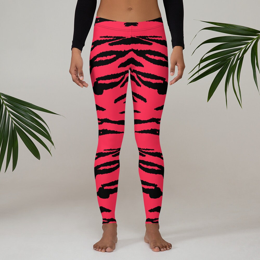Red Tiger Print Leggings Red Zebra Print Leggings Animal Etsy