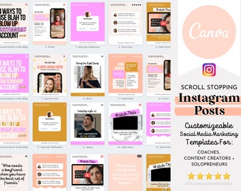 Plantillas de publicaciones de Instagram bohemias: rosa, beige y dorado (editables en Canva)