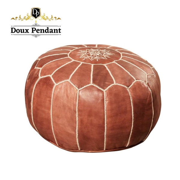 Moroccan Pouf Leather Handmade Footstool, Natural, Stool, Large, Ottoman, Cover, Round, Pouffe, Nursery, Insert, Morocco Boho