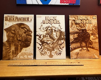 Black Panther Laser engraved wood comic book cover art