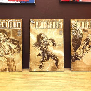 Laser engraved Black Adam comic book cover art set of 3