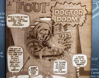Los Cuatro Fantásticos Número 5: Libro de Cómic en Madera Grabado con Láser