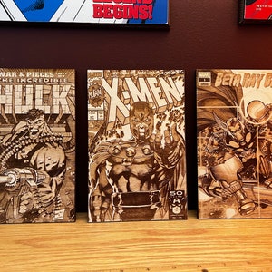 X-Men Magneto, Hulk and Bet Ray Bill Laser engraved wood comic book cover art
