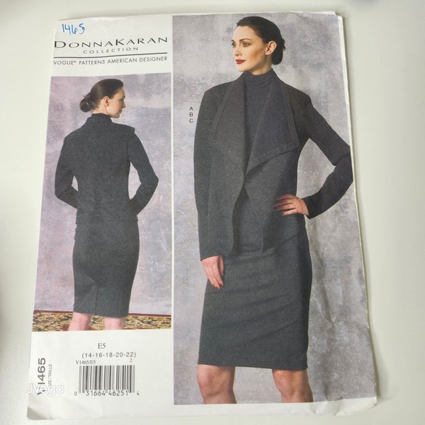 Vogue 1465, V1465, Donna Karan Collection Sewing Pattern - Jacket, Skirt and Top, Uncut, Factory Folded, Size 14 - 22