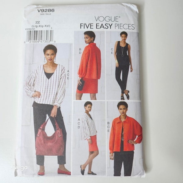 V9286 Five Easy Sewing Pieces - Tops, Skirt and Pants, Uncut, Factory Folded, Size L - XXL