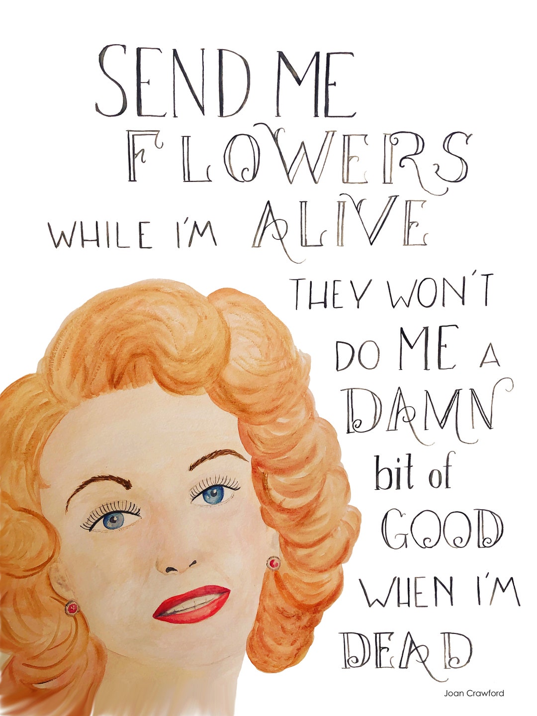 Joan Crawford - Watercolor Quote Portrait - - Etsy