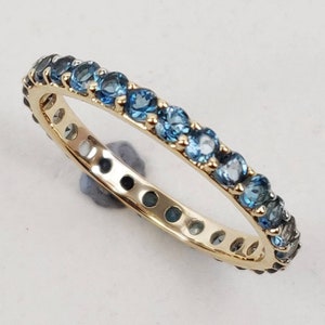 14K Gold Natural London Blue Topaz Eternity Ring, 14K Solid Yellow Gold Ring, Topaz Engagement Ring, December Birthstone, Infinity Band