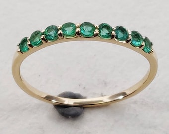 14K Gold Natural Emerald Half Eternity Ring, 14K Solid Yellow Gold Ring, Emerald Engagement Ring, May Birthstone, Wedding Ring, Dainty Ring