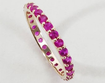 14K Gold Natural Ruby Eternity Ring, 14K Solid Yellow Gold Ring, Infinity Engagement Ring, July Birthstone, Dainty Ring, Statement Ruby Ring
