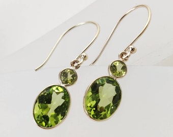 14k Yellow Gold Natural Peridot Jewelry, 14k Yellow Gold Peridot Earrings, Bezel Earring, August Birthstone, Peridot Jewellery