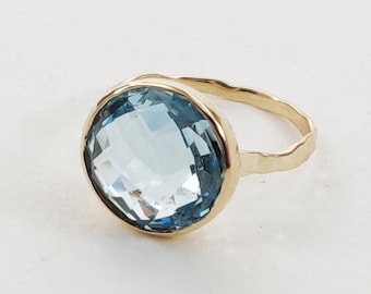 14K Gold Natural Sky Blue Topaz Ring, 14K Solid Yellow Gold Sky Blue Topaz Ring, December Birthstone, Blue Topaz Jewelry, Christmas Gift