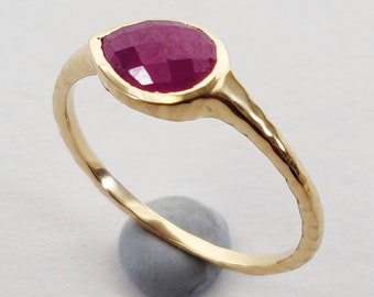 14K Gold Natural Ruby Ring, 14K Solid Yellow Gold Ring, Engagement Ring, Statement Ring, July Birthstone, Ruby Jewelry, Valentine Gift