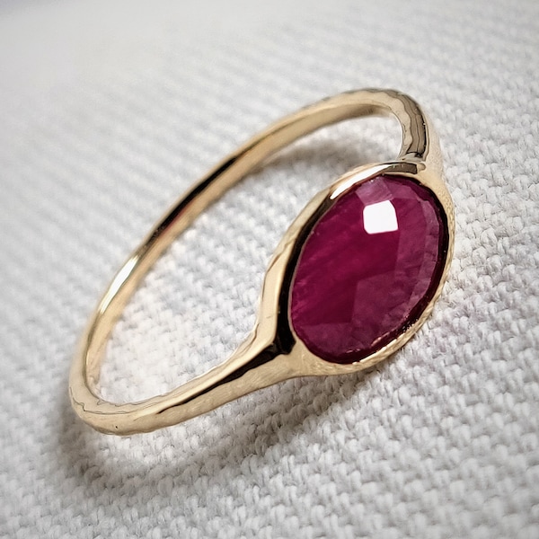 Natural Ruby 14K Yellow Gold Ring, Solid 14K Gold Jewelry, Ruby Ring, Dainty Ruby Ring, July Birthstone Ring, Christmas Ring