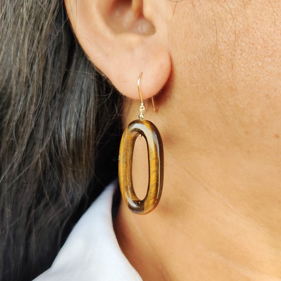 Gold tiger eye earrings sale