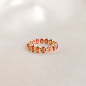 Natural Orange Sapphire Ring, 14K Solid Yellow Gold Sapphire Ring, Stackable Sapphire Ring, Sapphire Infinity Ring, September Birthstone