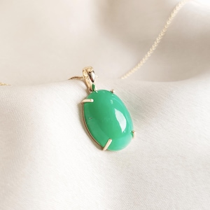 Natural Chrysoprase Pendant, 14K Solid Yellow Gold Chrysoprase Pendant, Prong Pendant, May Birthstone, Oval Cab Pendant, Christmas Present