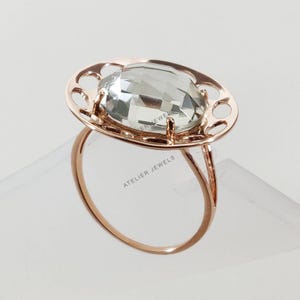14K Gold Ring Green Amethyst Ring, Green Amethyst Solid 14K Rose Gold Ring, February Birthstone, Green Amethyst Jewelry, Christmas Gif