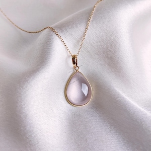 Natural Rose Quartz Pendant, 14K Solid Yellow Gold Rose Quartz Pendant, January Birthstone Pendant, Bezel Pear Pendant, Rose Quartz Jewelry