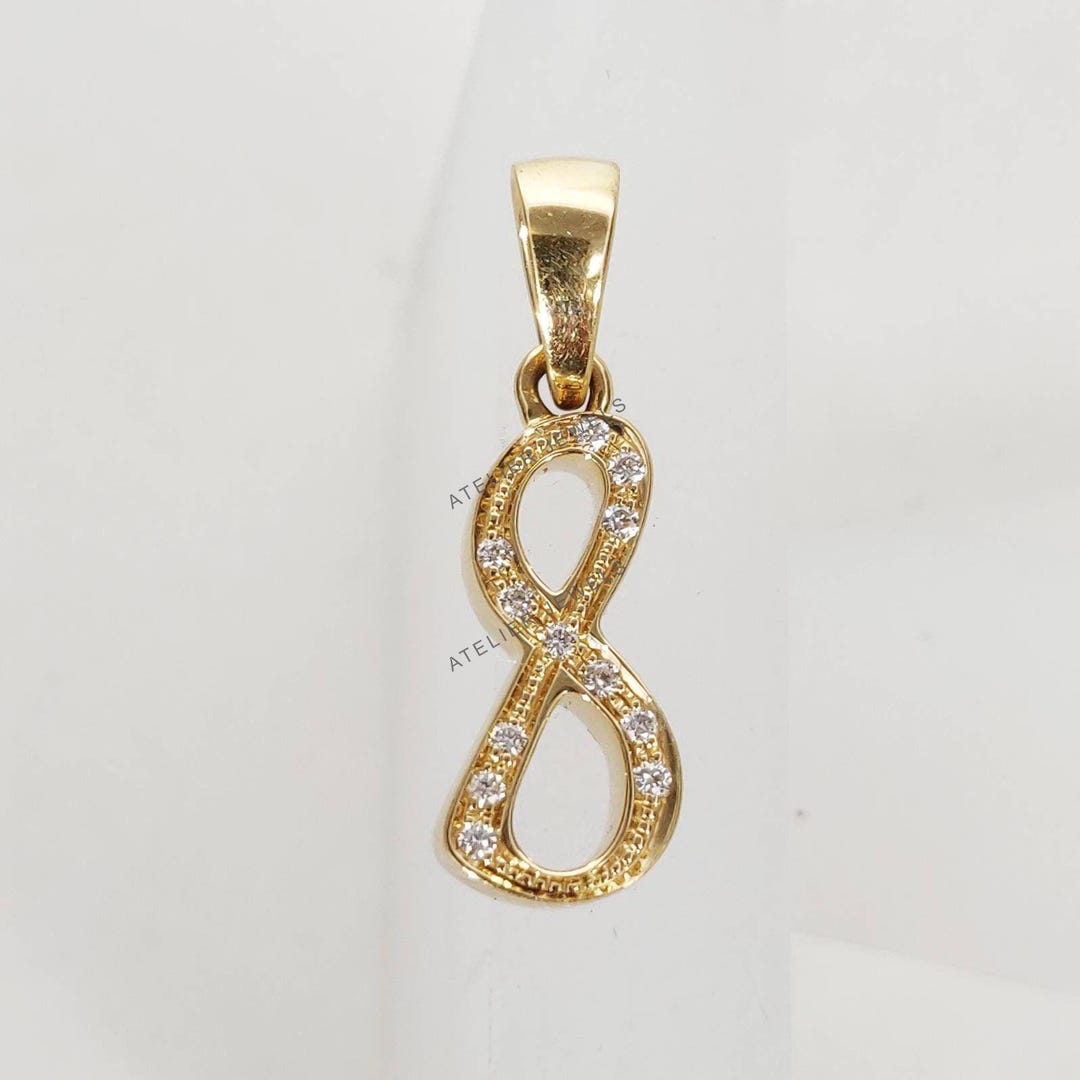 14k Solid Gold Number 8 Gold Natural Diamond Pendant - Birthday Gift - Etsy