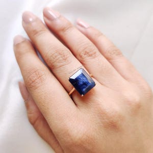 14K Gold Natural Blue Sapphire Ring, Solid Yellow Gold Ring, September Birthstone Ring, Octagon Sapphire Ring, Blue Sapphire Jewelry
