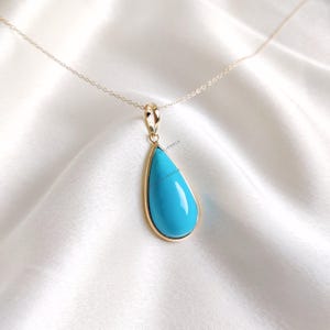 Natural Arizona Turquoise Pendant, 14K Solid Yellow Gold Turquoise Pendant, December Birthstone Pendant, Sleeping Beauty Turquoise Jewelry