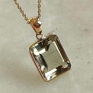 Natural Green Amethyst Pendant, 14K Solid Yellow Gold Pendant, February Birthstone Pendant, Green Amethyst Jewelry, Christmas Present