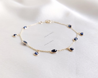 14K Solid Yellow Gold Natural Sapphire Bracelet, September Birthstone