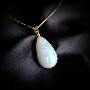 Natural White Opal Pendant, 14K Solid White Gold Ethiopion Opal Pendant, October Birthstone Pendant, White Opal Jewelry