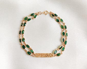 Pulsera de esmeraldas naturales, engaste de oro amarillo macizo de 18 quilates, piedra de nacimiento de mayo.