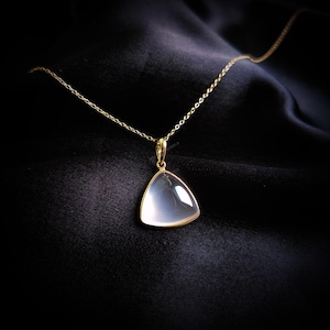 Natural Rose Quartz Pendant, 14K Solid Yellow Gold Pendant, January Birthstone, Bezel Triangle Pendant, Rose Quartz Jewelry, Christmas Gift