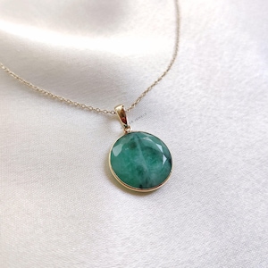 Natural Emerald Pendant, 14K Solid Yellow Gold Emerald Pendant, May Birthstone Pendant,  Bezel Pendant, Emerald Jewelry, Christmas Present