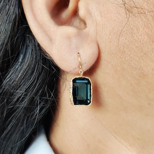 Natural London Blue Topaz Earrings, Solid Gold Blue Topaz Earrings, Blue Topaz Octagon Earrings, December Birthstone, Anniversary Present